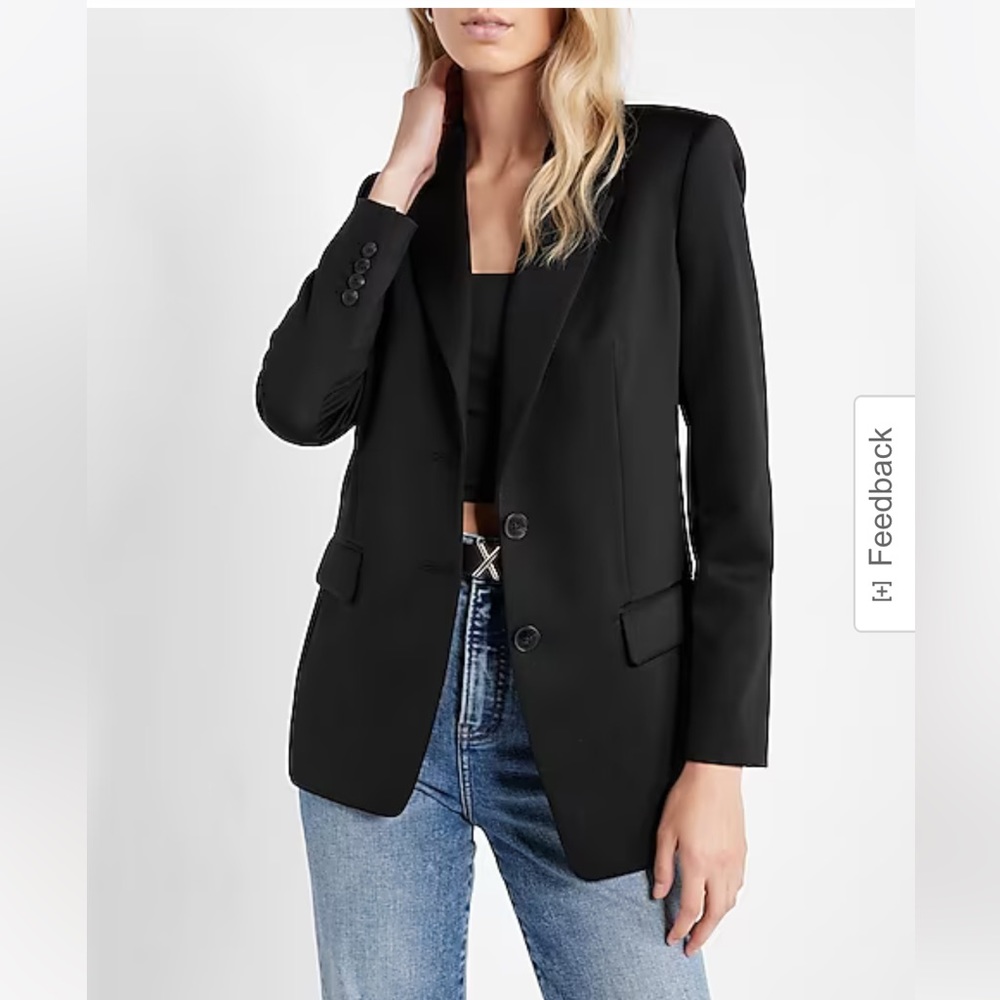 Black Nylon Notch Lapel Boyfriend Blazer from Express, size small